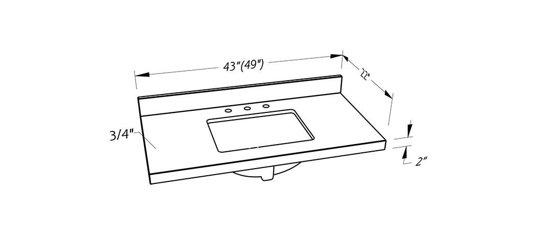 Quartz Vanity Top 43(49)x22 T20mm Mitered Edge Rec Sink